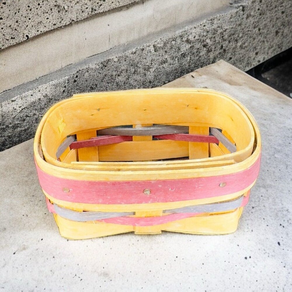 Vintage 1997 ROYCE CRAFT WOOD BASKET Rectangular Shape Small Made In Ohio VTG